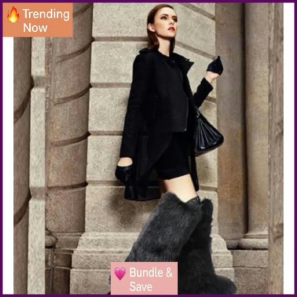 Women's Knee High Faux Fur Boots Winter Flat Snow Boots Warm Fuzzy - Picture 3 of 8